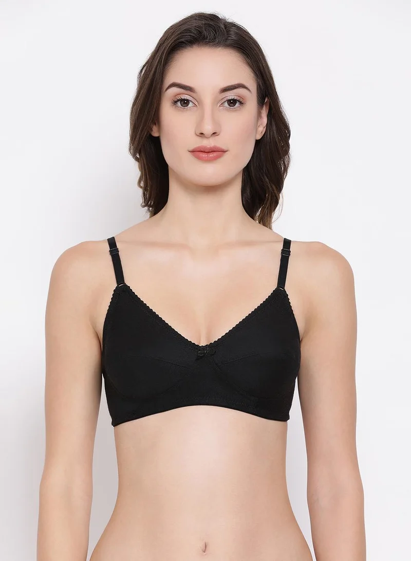 كلوفيا Non-Padded Non-Wired Full Coverage Bra in Black - Cotton